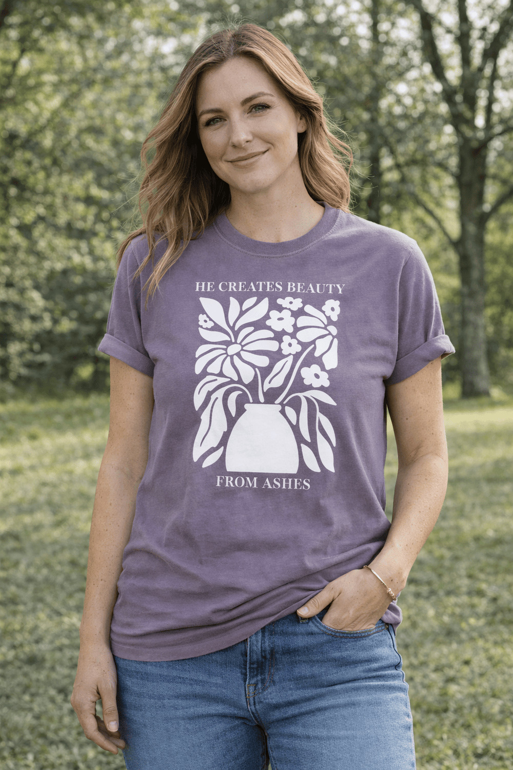 ellyandgrace 1717 He Creates Beauty From Ashes Comfort Colors Unisex Shirt