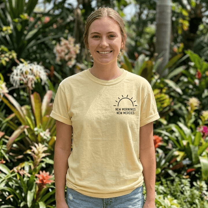ellyandgrace 1717 New Mornings New Mercies Comfort Colors Unisex Shirt