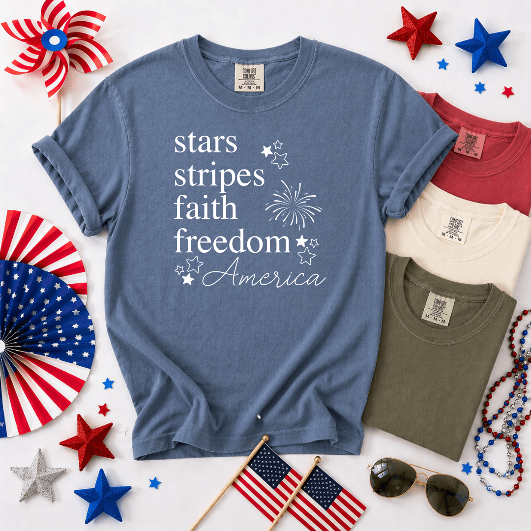 ellyandgrace 1717 Stars + Stripes Comfort Colors Unisex Shirt