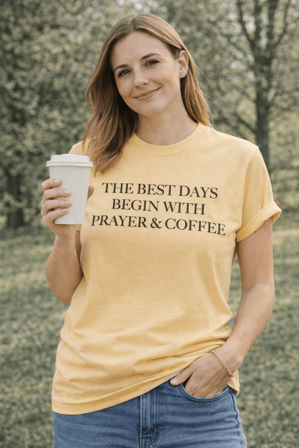 ellyandgrace 1717 The Best Days Begin With Prayer And Coffee Comfort Colors Unisex Shirt