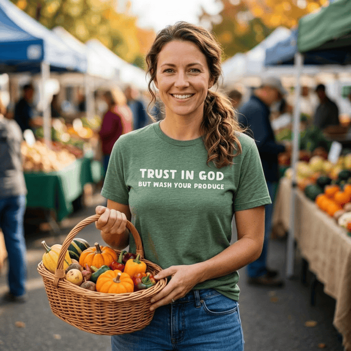 ellyandgrace 1717 Trust in God, But Wash Your Produce Comfort Color Unisex Shirt