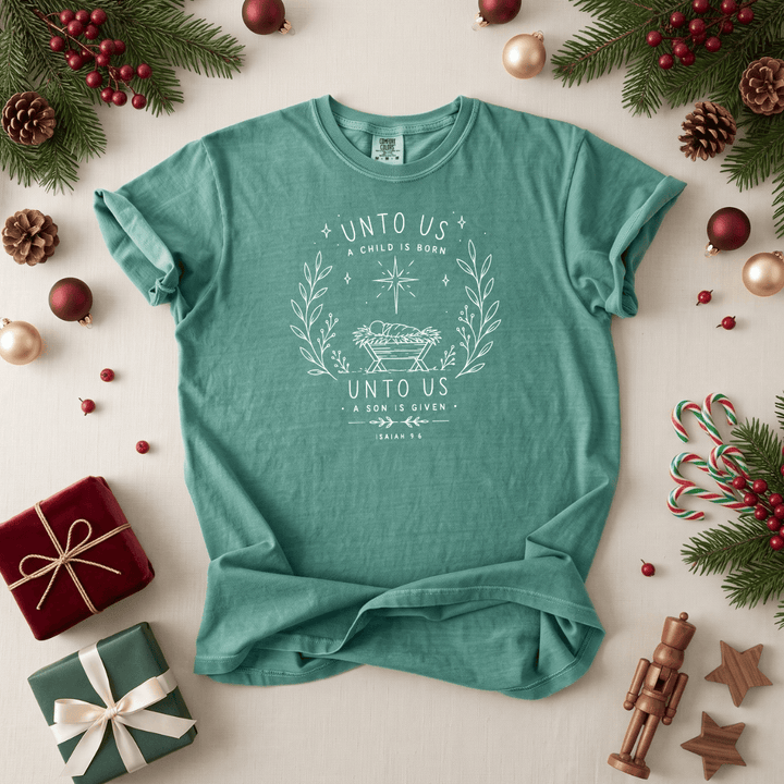 ellyandgrace 1717 Unto Us Comfort Color Unisex Shirt