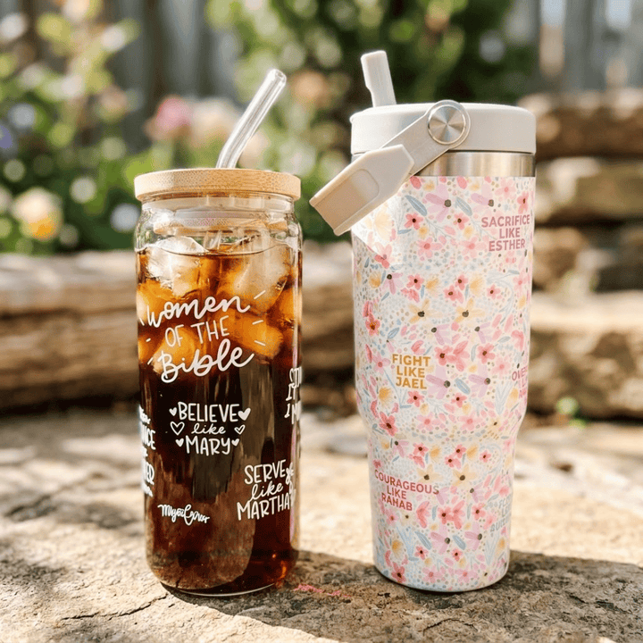 ellyandgrace 2-pc Bundle: Steel + Glass Tumblers- Women Of The Bible
