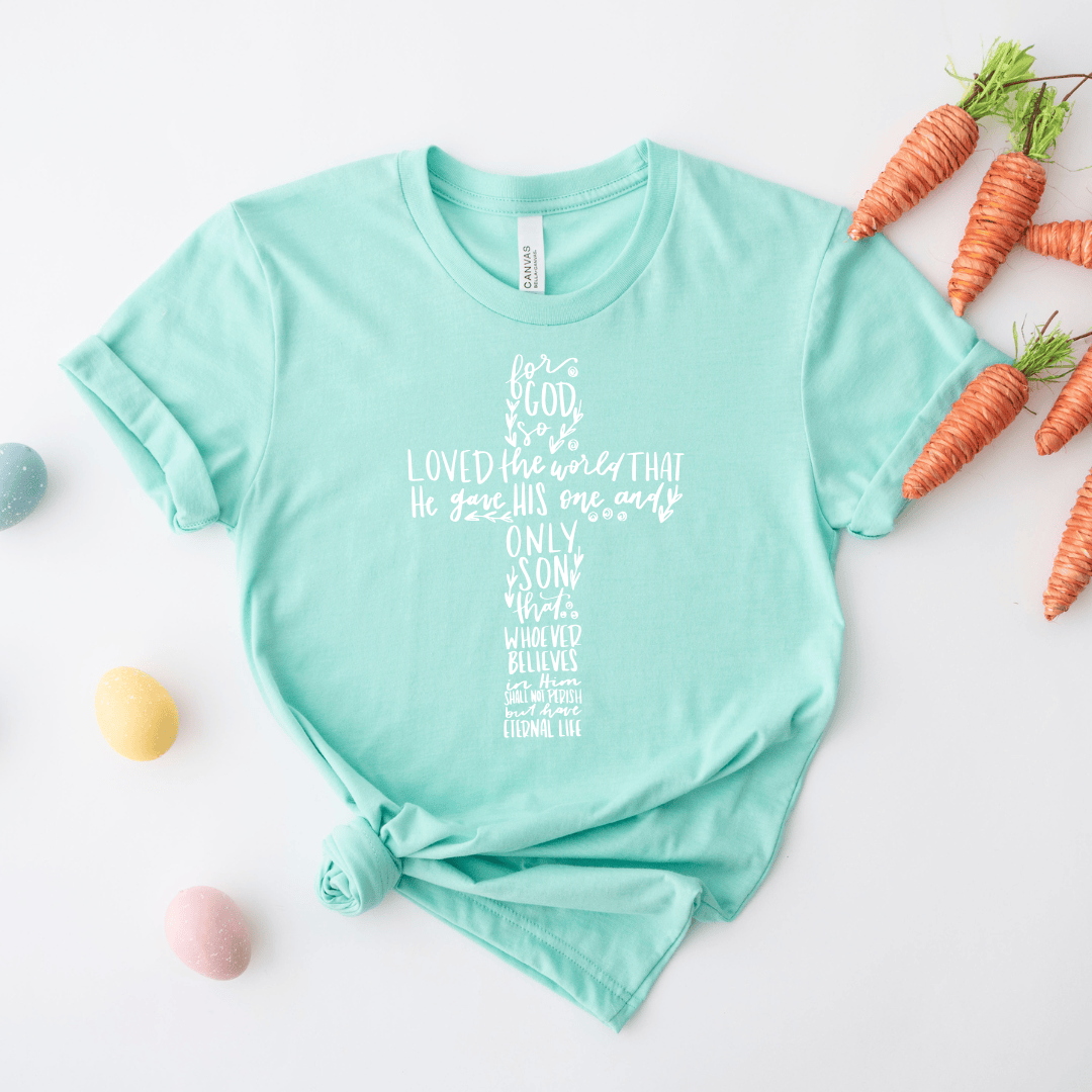 ellyandgrace 202 Free on Orders $75+ - Floral John 3:16 Cross Unisex Shirt