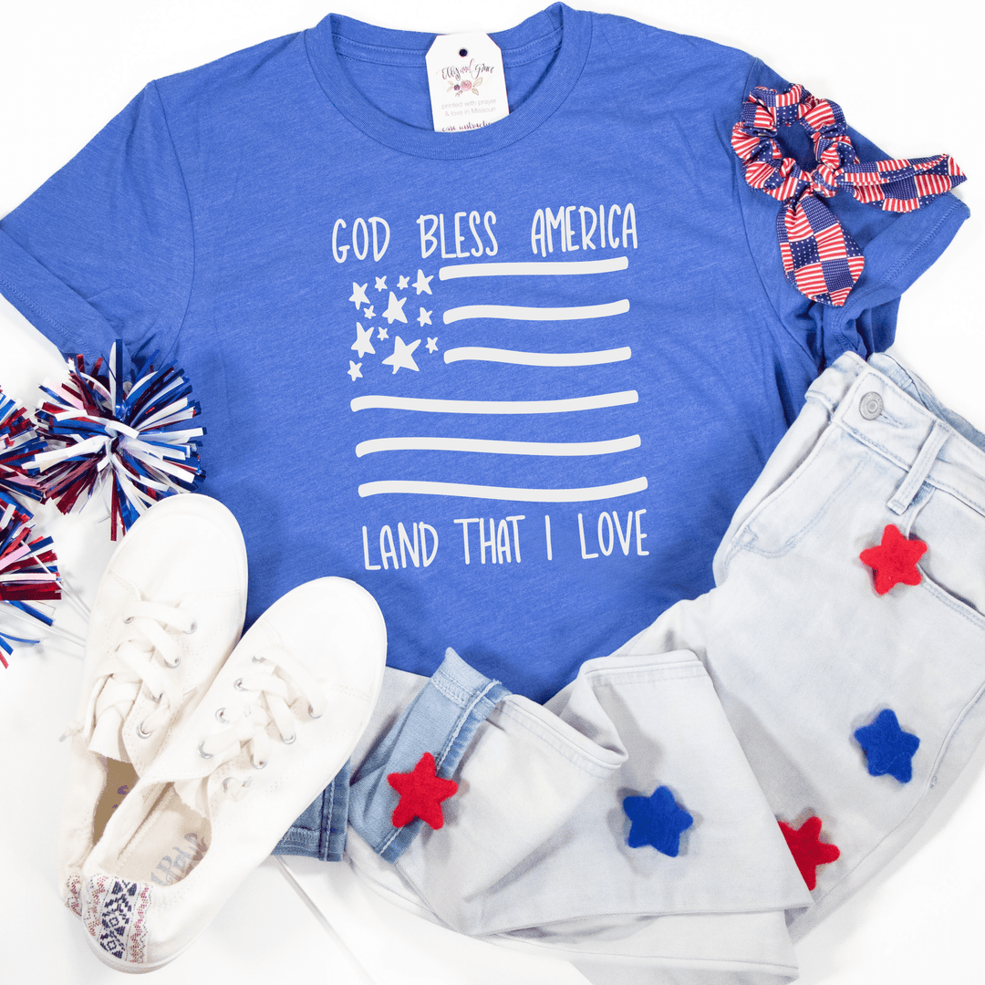 ellyandgrace 202 FREE ON ORDERS $75+ God Bless America Land that I Love Unisex Shirt
