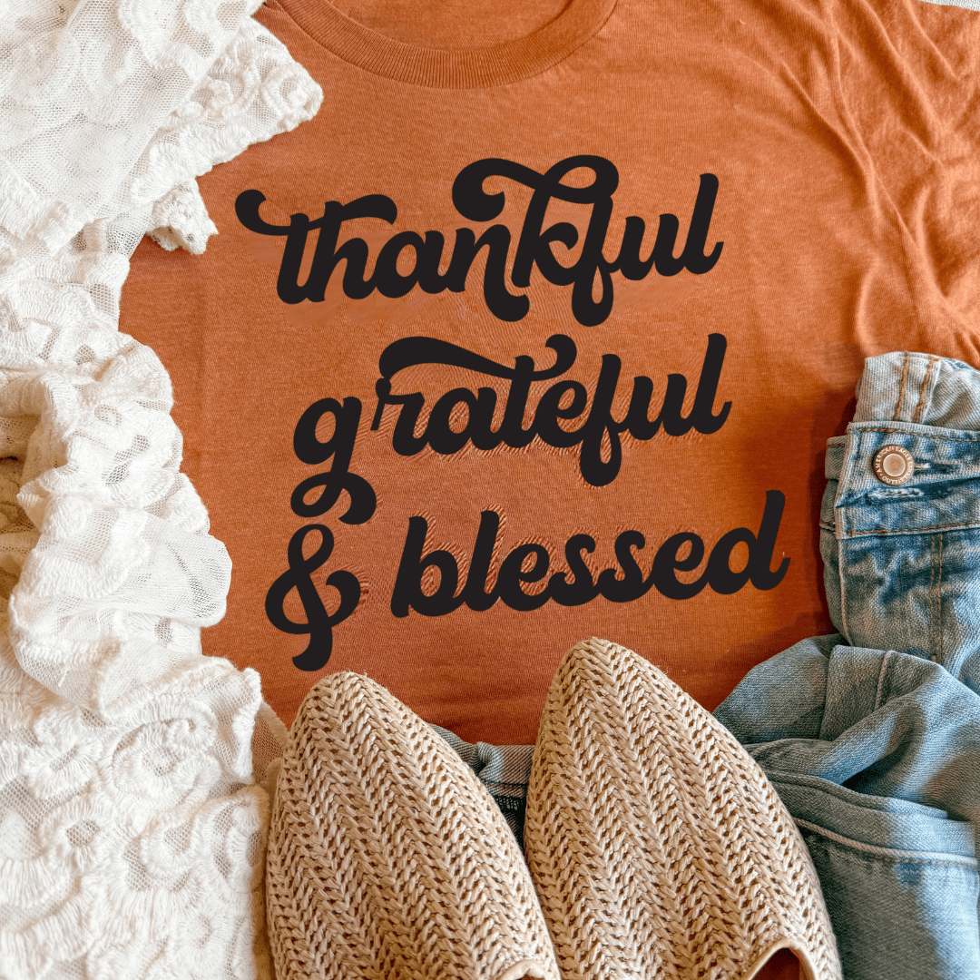 ellyandgrace 202 Free on Orders $75+ - Thankful Grateful & Blessed Unisex Tee