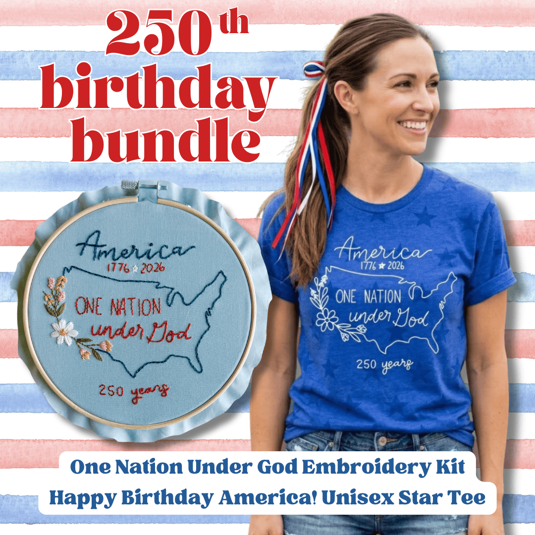 ellyandgrace 250th Birthday Embroidery Kit & Unisex Star Tee Bundle