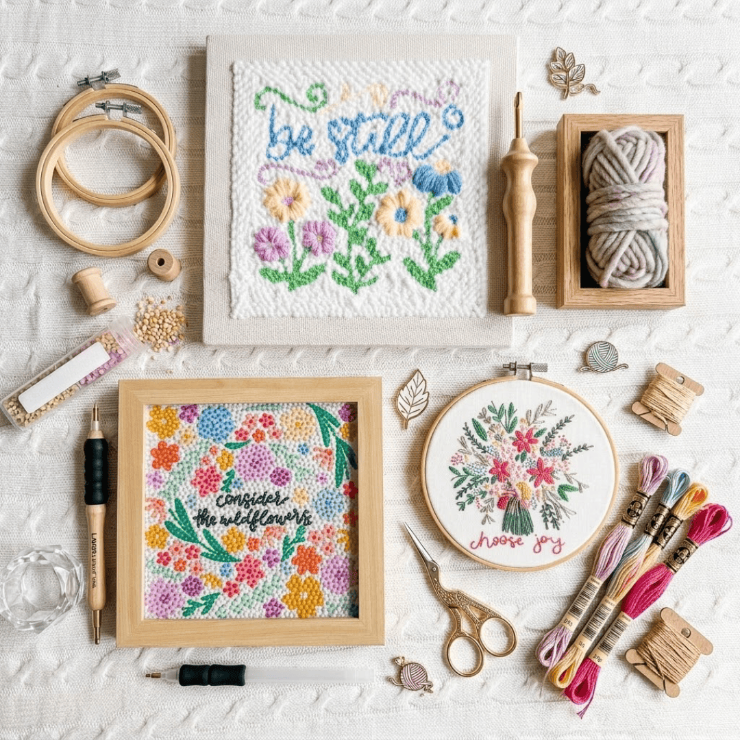 ellyandgrace 3-pc. Bundle: Craft Kits- Embroidery, Punch Needling, & Diamond Art