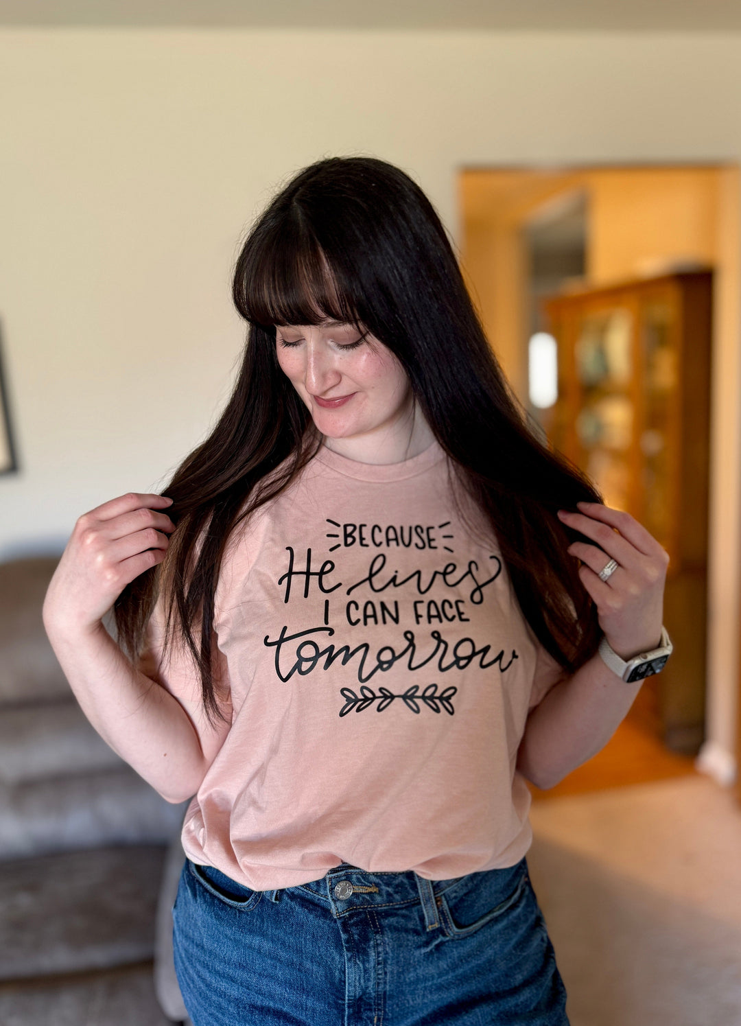 ellyandgrace 3001C Because He Lives 2026 Unisex Shirt