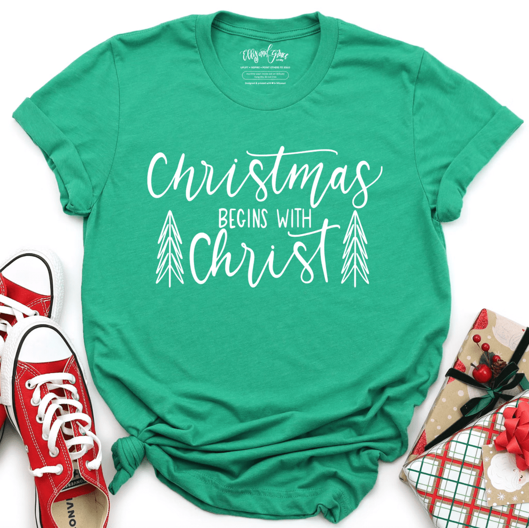 ellyandgrace 3001C Christmas Begins With Christ NEW Unisex Shirt