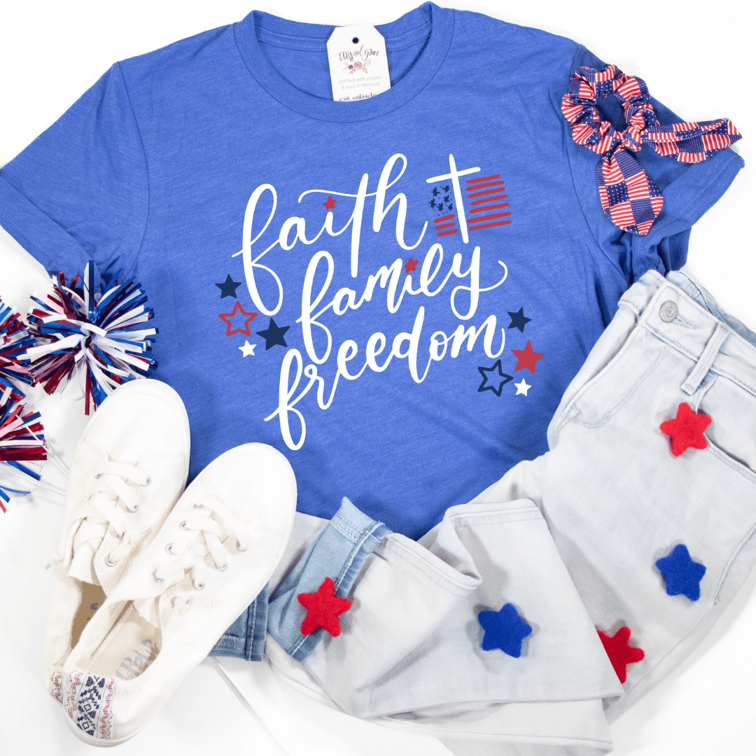 ellyandgrace 3001C Faith Family Freedom Multicolor Unisex Shirt