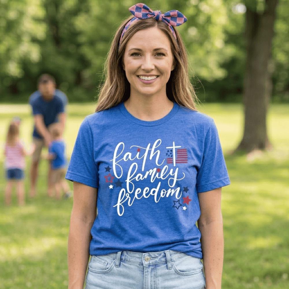ellyandgrace 3001C Faith Family Freedom Multicolor Unisex Shirt