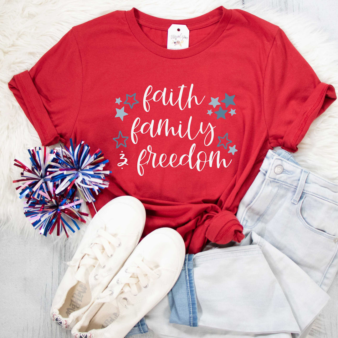 ellyandgrace 3001C Faith Family & Freedom Multicolor Unisex Shirt