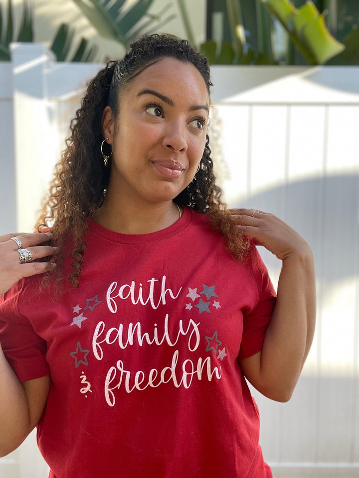 ellyandgrace 3001C Faith Family & Freedom Multicolor Unisex Shirt