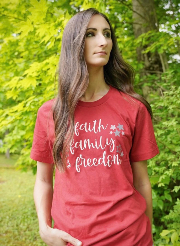 ellyandgrace 3001C Faith Family & Freedom Multicolor Unisex Shirt