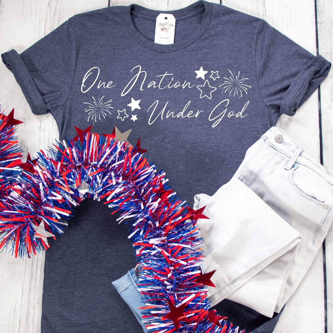 ellyandgrace 3001C Fireworks- One Nation Under God Unisex Shirt
