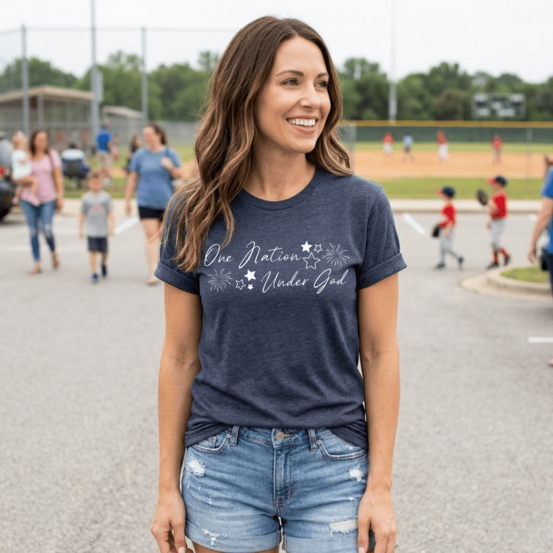 ellyandgrace 3001C Fireworks- One Nation Under God Unisex Shirt
