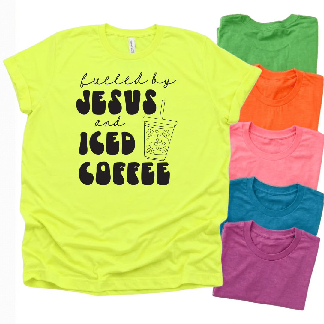 ellyandgrace 3001C Fueled By Jesus And Coffee Unisex Neon Shirt