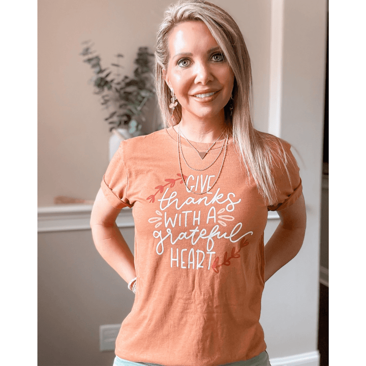 ellyandgrace 3001C Give Thanks with a Grateful Heart Multicolor Unisex Shirt