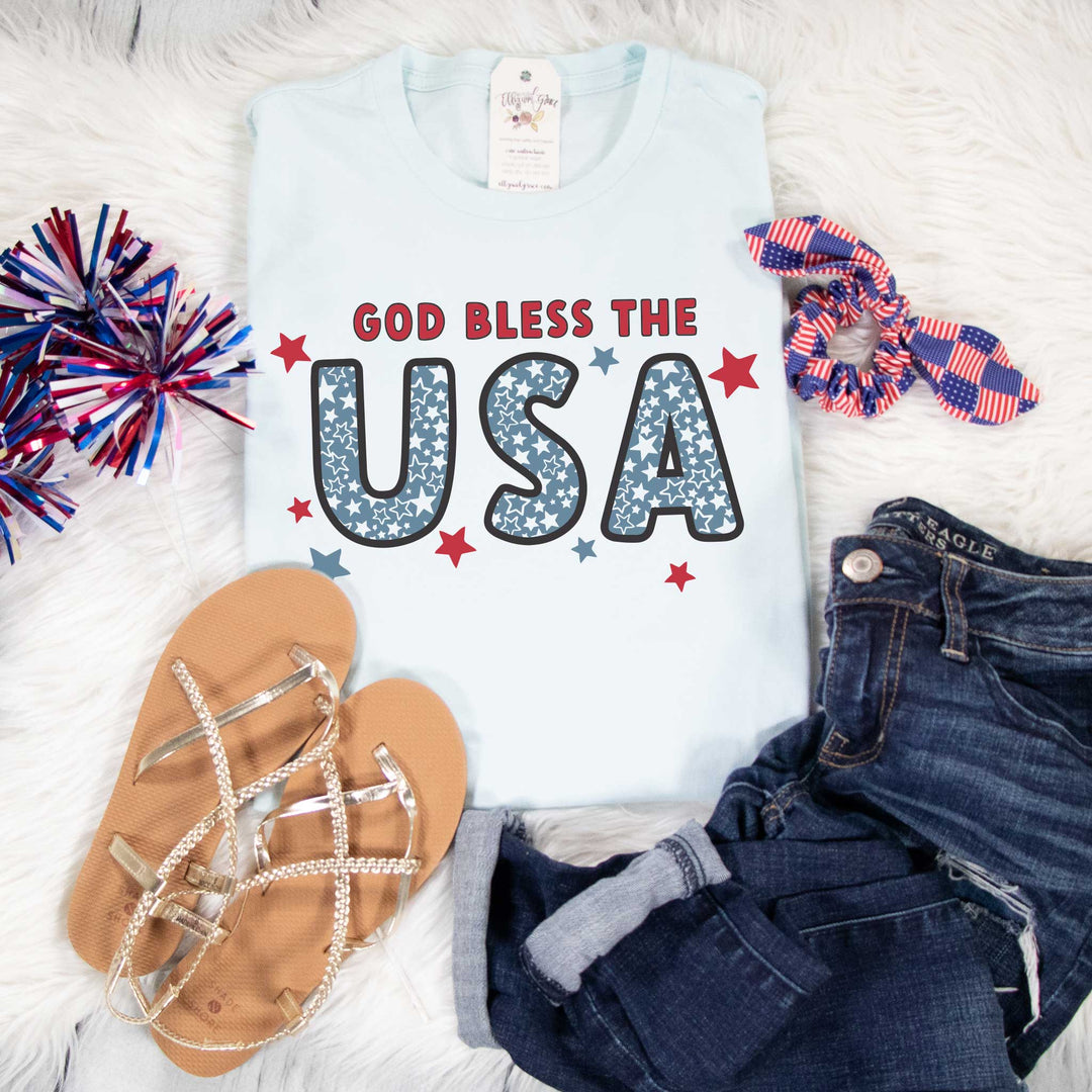 ellyandgrace 3001C God Bless the USA Multicolor Unisex Shirt