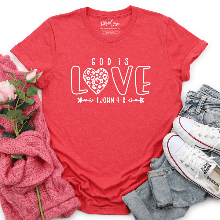 ellyandgrace 3001C God is Love Leopard Heart Unisex Shirt