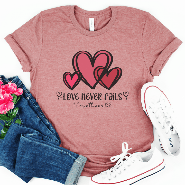 ellyandgrace 3001C Hearts Love Never Fails Multicolor Unisex Shirt