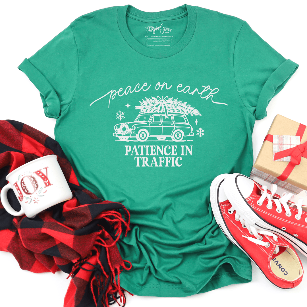 ellyandgrace 3001C Peace On Earth, Patience In Traffic Unisex Shirt