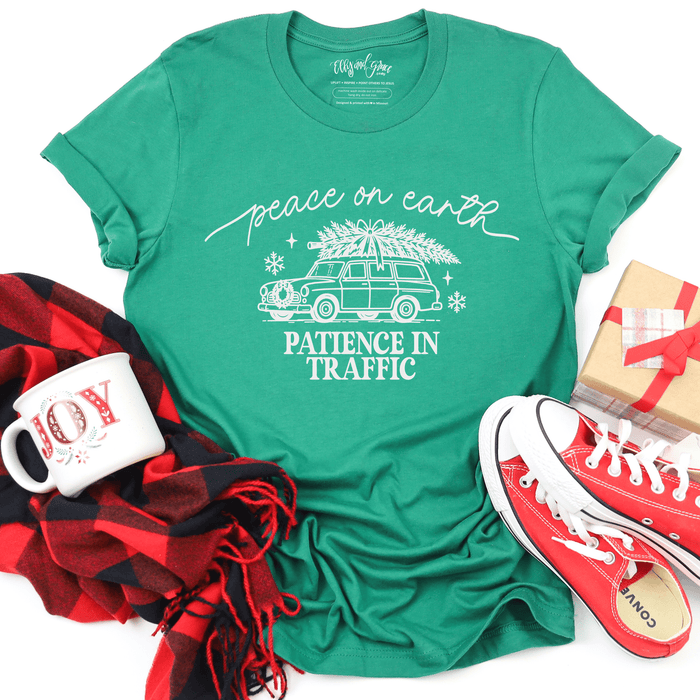 ellyandgrace 3001C Peace On Earth, Patience In Traffic Unisex Shirt
