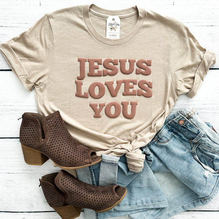 ellyandgrace 3001C PUFF FALL Jesus Loves You Unisex Shirt