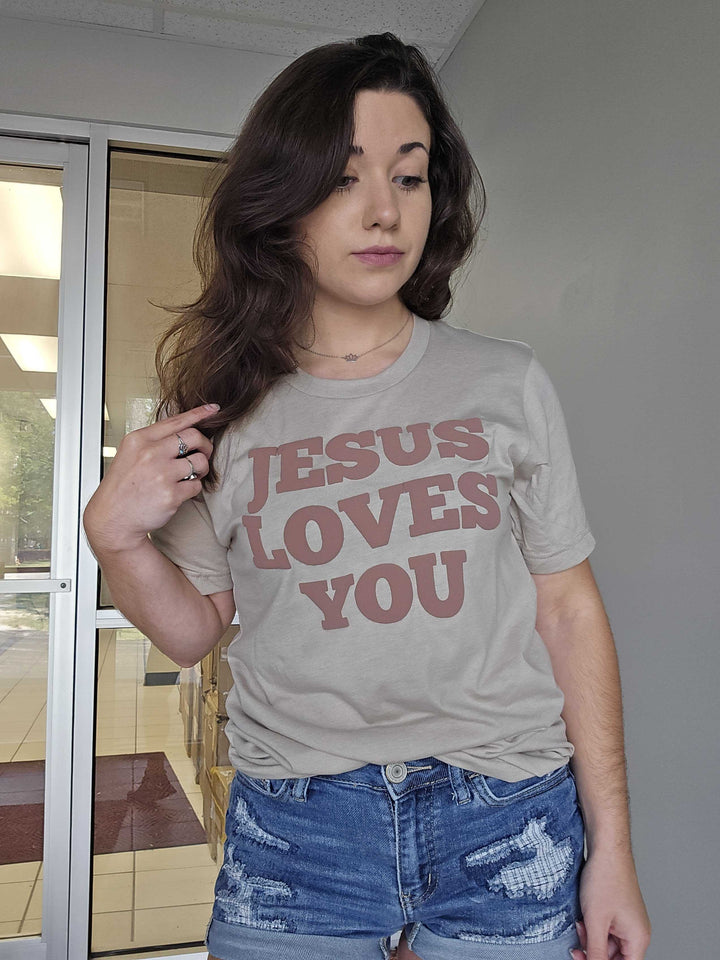 ellyandgrace 3001C PUFF FALL Jesus Loves You Unisex Shirt