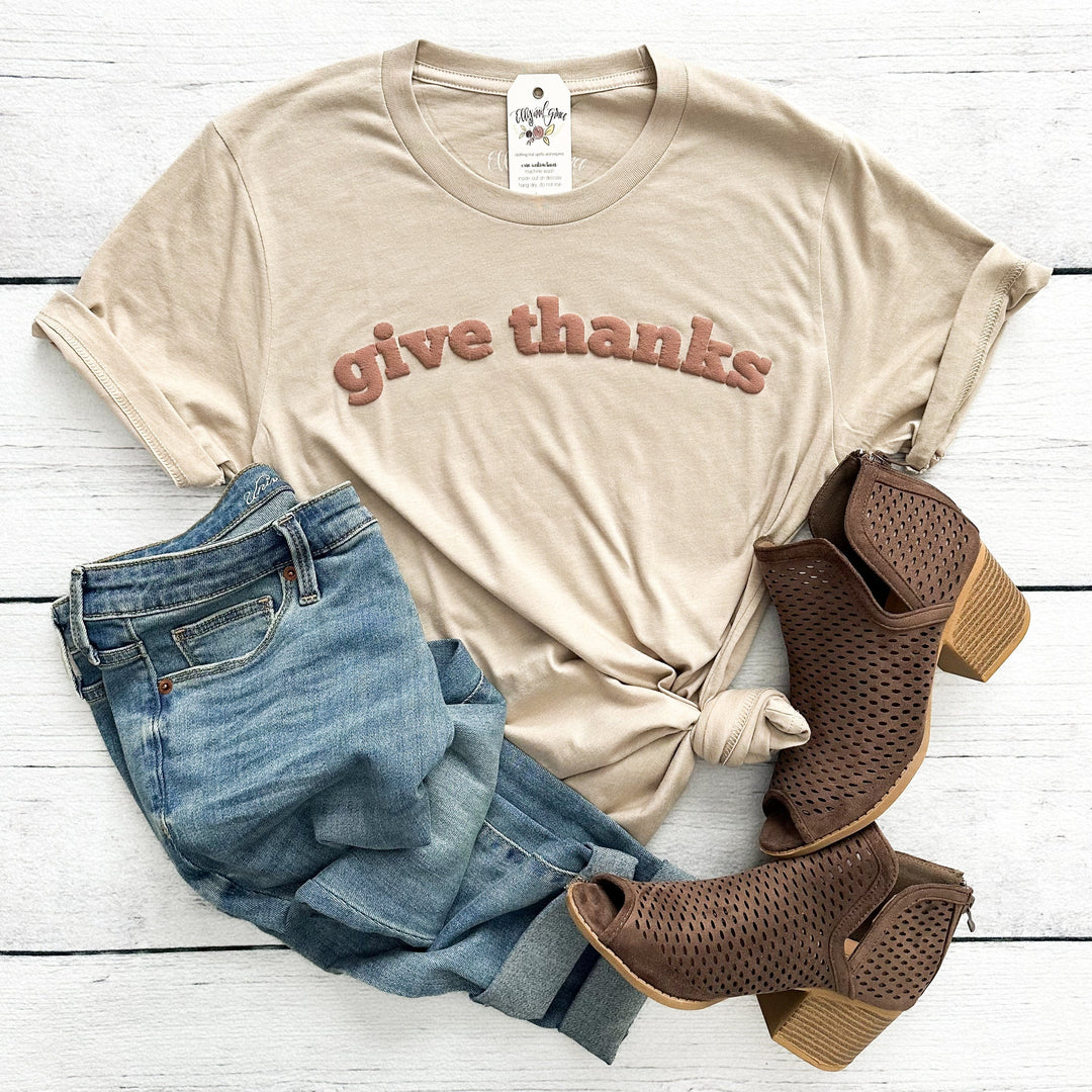 ellyandgrace 3001C PUFF Give Thanks Fall Unisex Shirts