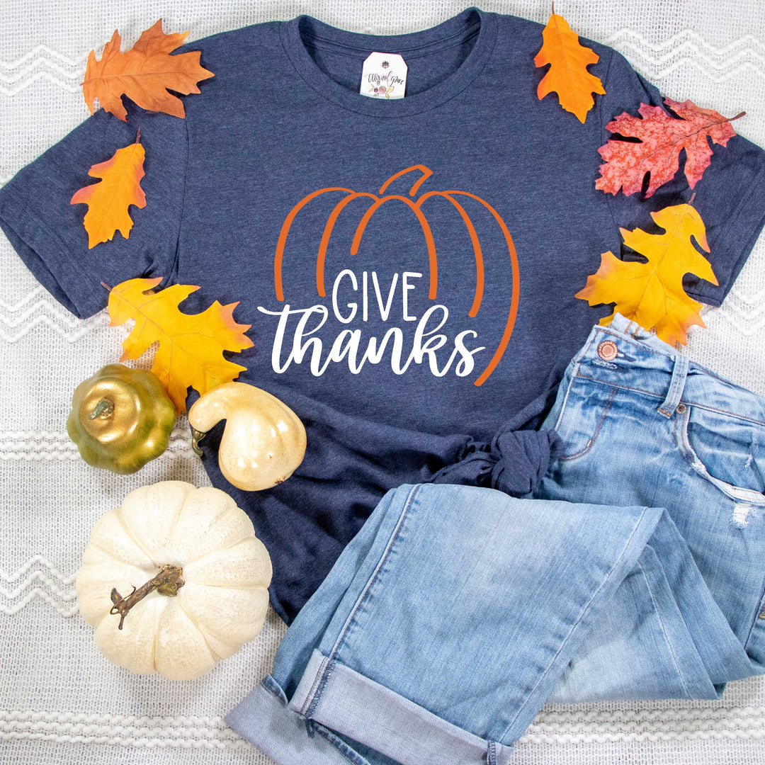 ellyandgrace 3001C Pumpkin Give Thanks Multicolor Unisex Shirt