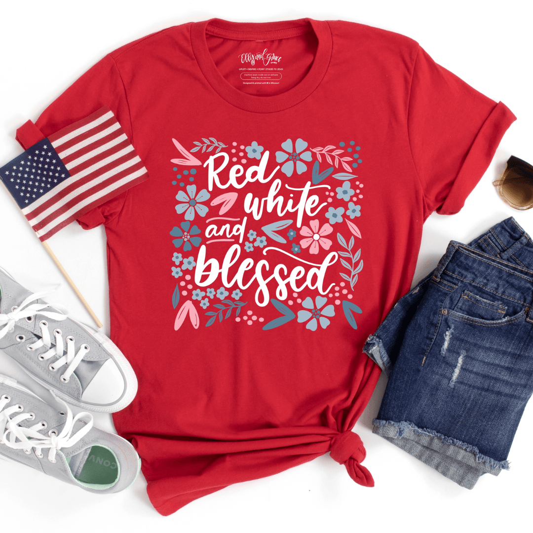 ellyandgrace 3001C Red White and Blessed Multicolor Unisex Shirt