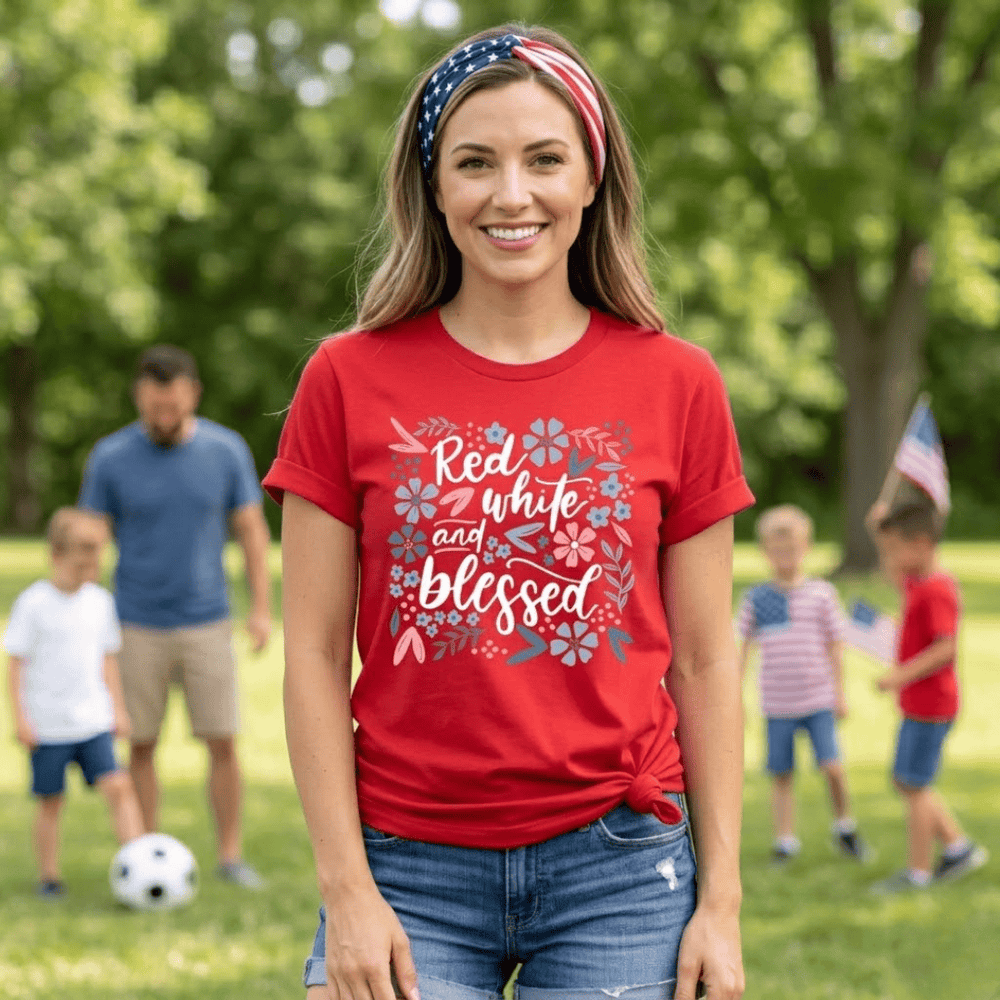 ellyandgrace 3001C Red White and Blessed Multicolor Unisex Shirt