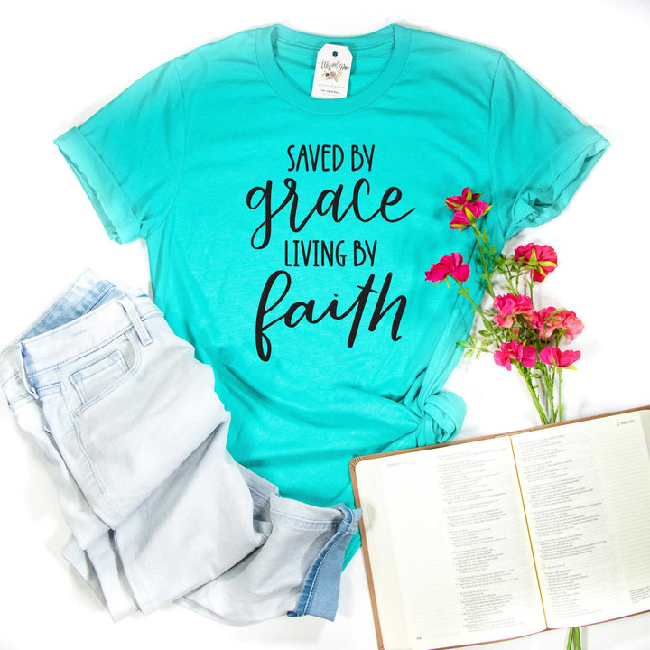 ellyandgrace 3001C Saved by Grace Living by Faith Unisex Shirt