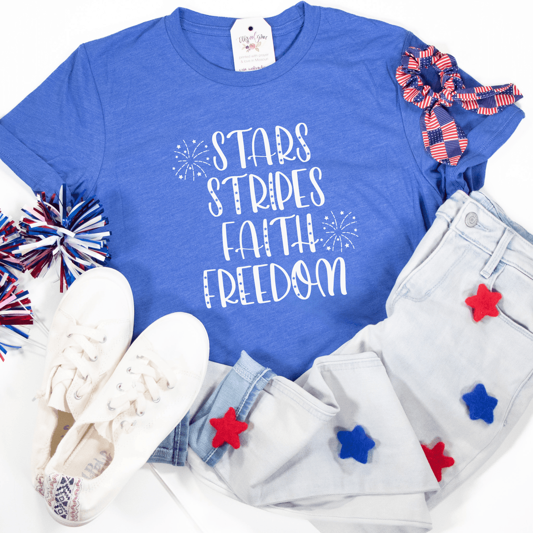 ellyandgrace 3001C Stars Stripes Faith Freedom 2025 Unisex Shirt