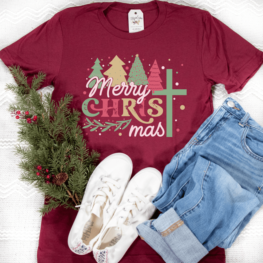 ellyandgrace 3001C Trees Merry Christmas Multicolor Unisex Shirt