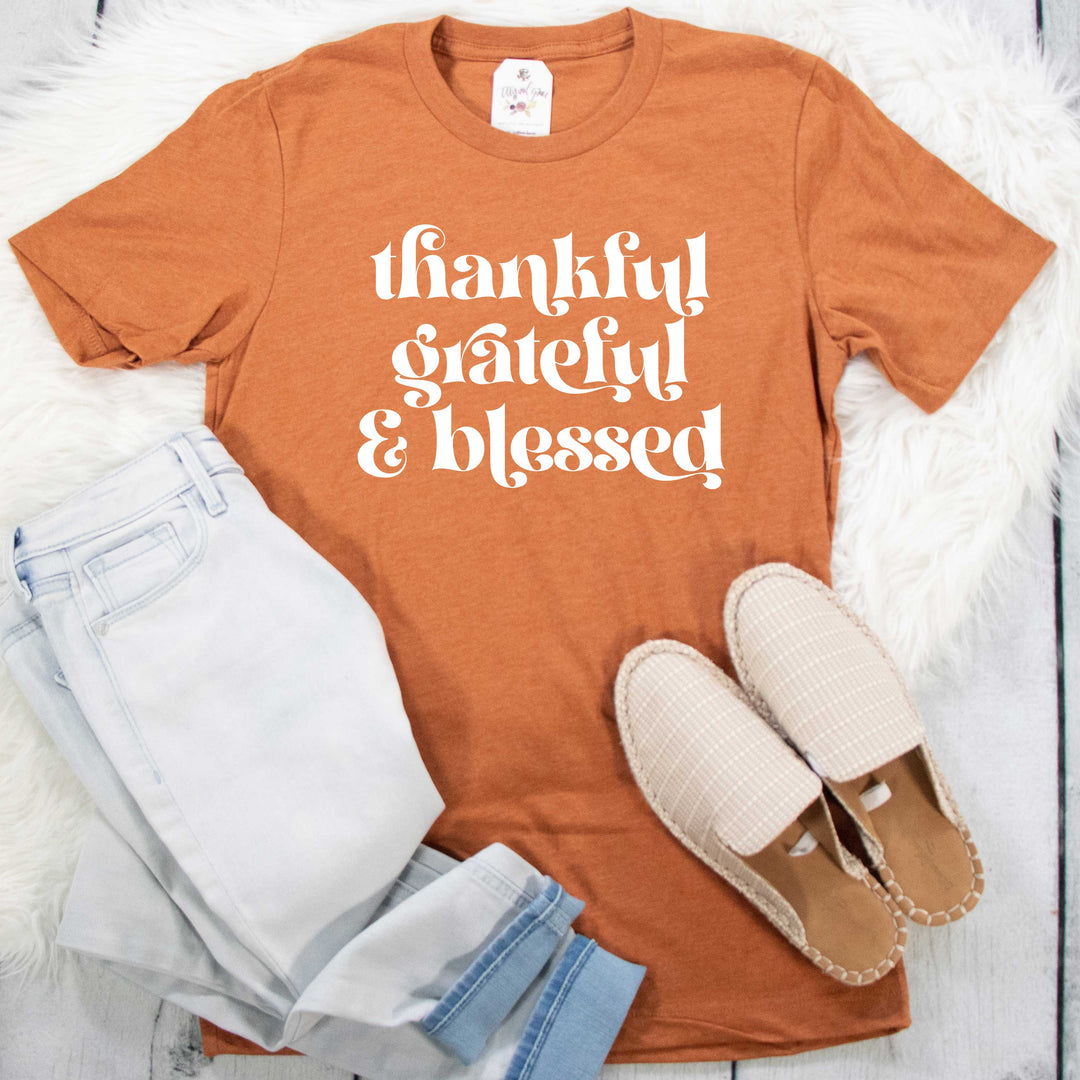 ellyandgrace 3001C Unisex XS / Heather Autumn Thankful Grateful & Blessed Unisex Shirt