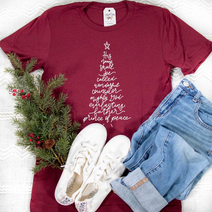 ellyandgrace 3001C Unisex XS / Heather Cardinal His Name Tree Unisex Shirt