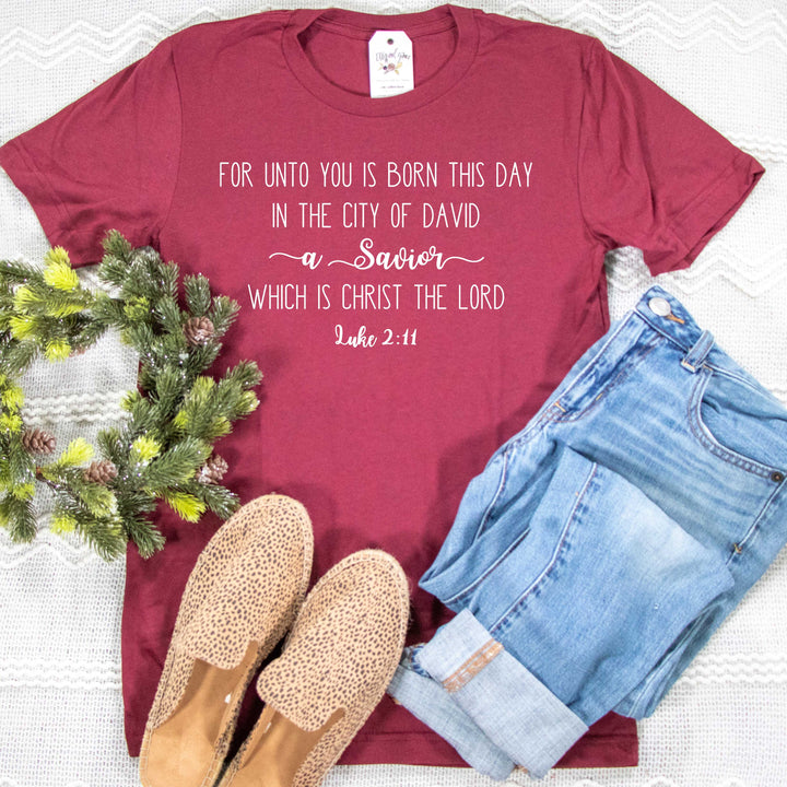 ellyandgrace 3001C Unisex XS / Heather Cardinal Luke 2:11 Unisex Shirt