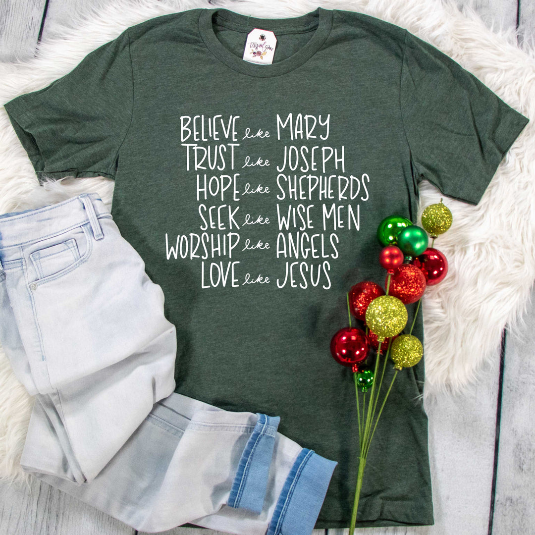 ellyandgrace 3001C Unisex XS / Heather Forest Green Believe like Mary Unisex Shirt