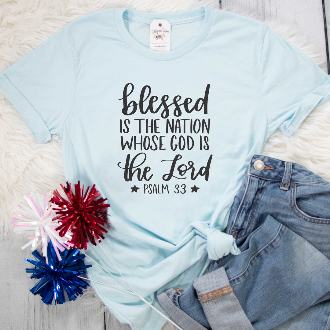 ellyandgrace 3001C Unisex XS / Heather Ice Blue Blessed is the Nation Whose God is the Lord Unisex Shirt