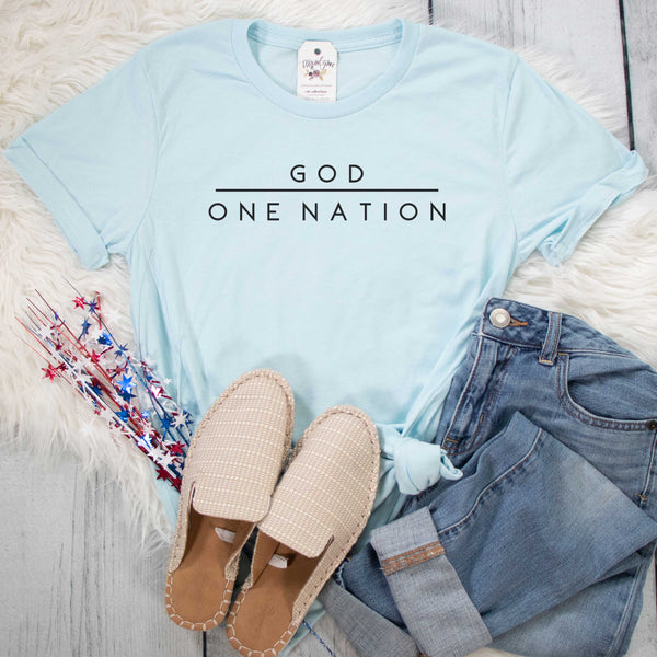 ellyandgrace 3001C Unisex XS / Heather Ice Blue One Nation Under God Unisex Shirt