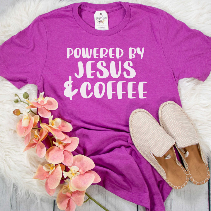 ellyandgrace 3001C Unisex XS / Heather Magenta Powered by Jesus and Coffee Unisex Shirt