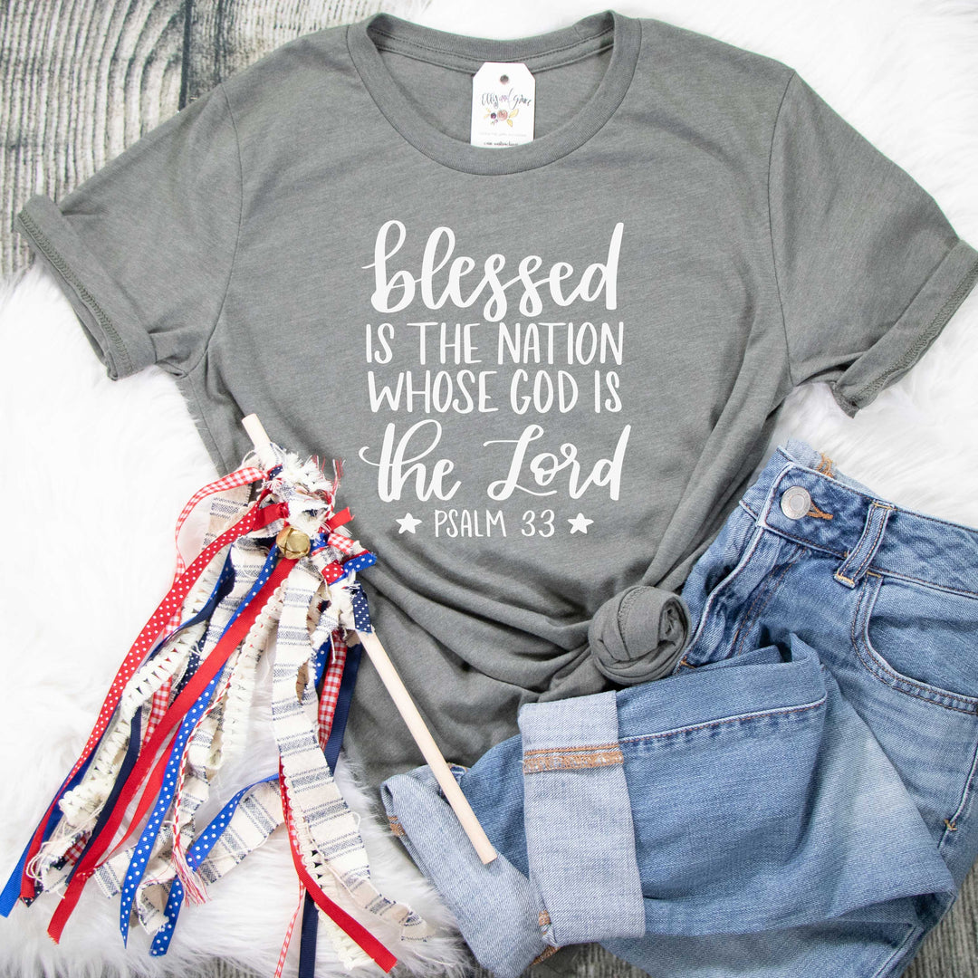 ellyandgrace 3001C Unisex XS / Heather Military Green Blessed is the Nation Whose God is the Lord Unisex Shirt
