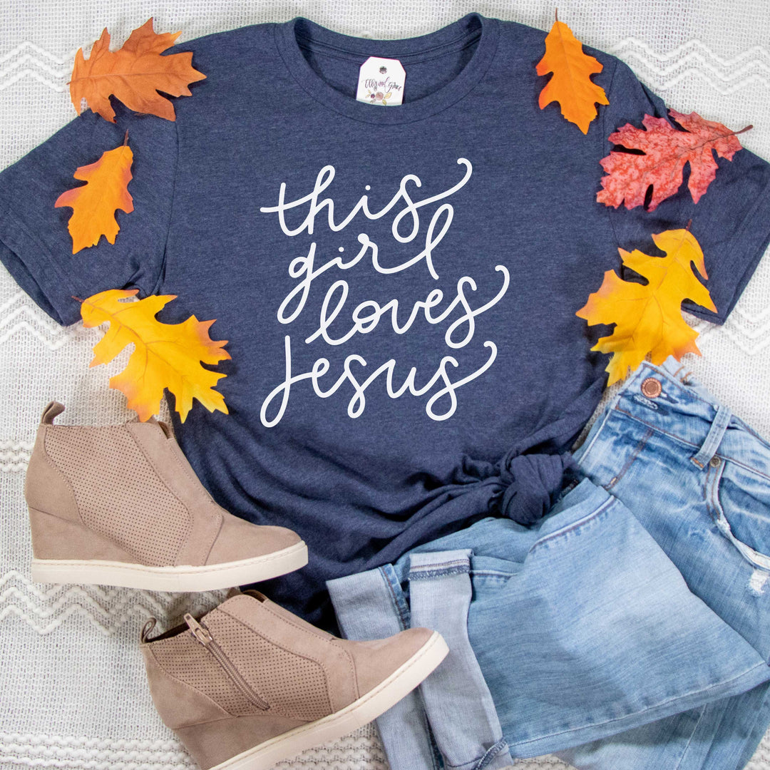 ellyandgrace 3001C Unisex XS / Heather Navy This Girl Loves Jesus Fall Unisex Shirt