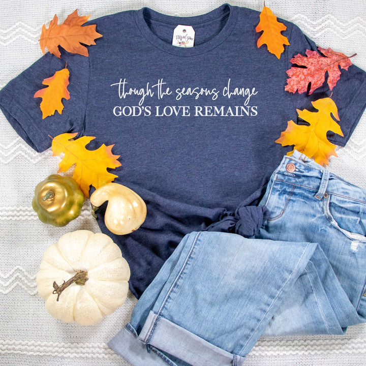 ellyandgrace 3001C Unisex XS / Heather Navy Though the Seasons Change God's Love Remains Unisex Shirt