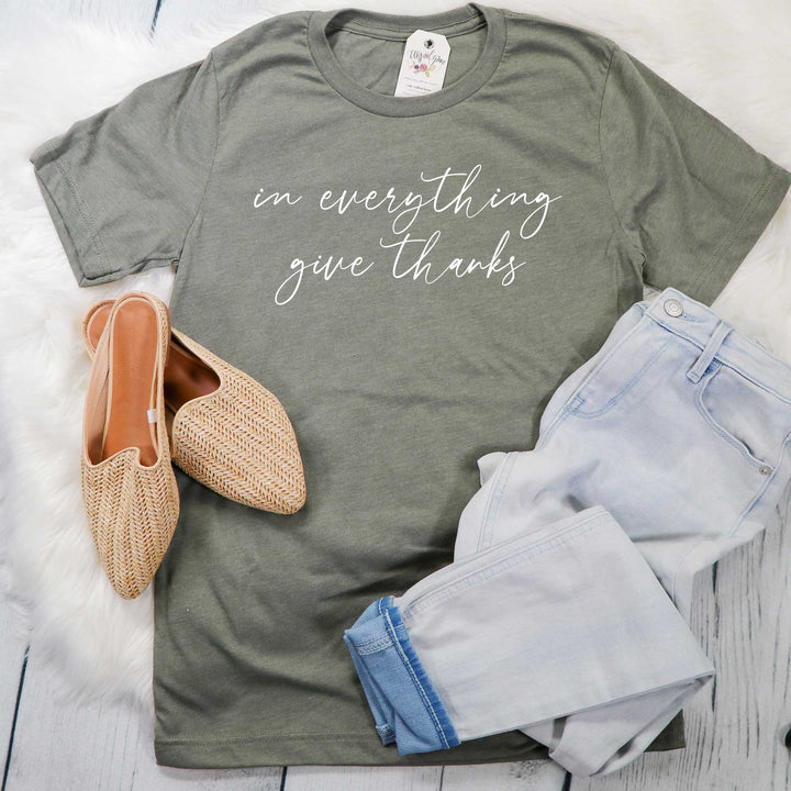 ellyandgrace 3001C Unisex XS / Heather Olive In Everything Give Thanks Unisex Shirt