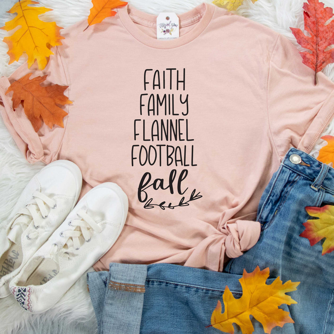 ellyandgrace 3001C Unisex XS / Heather Peach Faith Family Flannel Football Fall Unisex Shirt