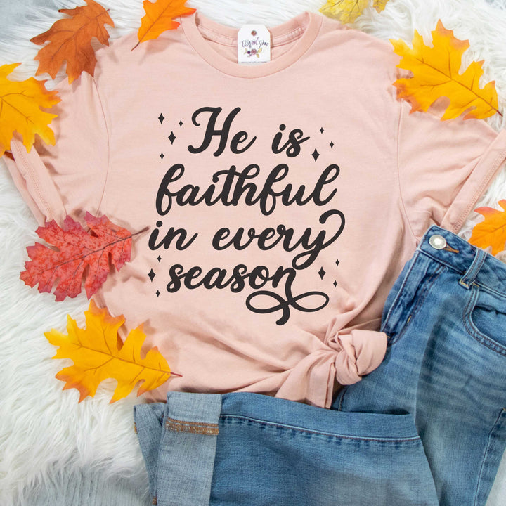 ellyandgrace 3001C Unisex XS / Heather Peach He is Faithful in Every Season Fall Unisex Shirt